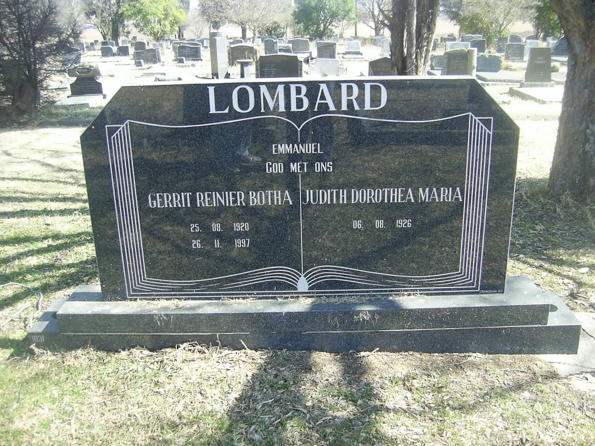 LOMBARD Gerrit Reinier Botha 1920-1997 &amp; Judith Dorothea Maria 1926-