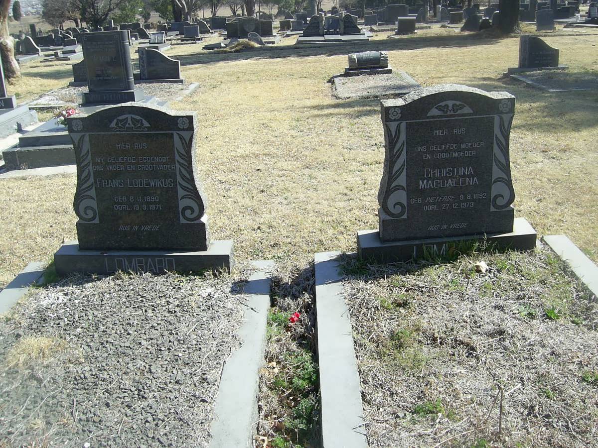 LOMBARD Frans Lodewikus 1890-1971 &amp; Christina Magdalena PIETERSE 1892-1973