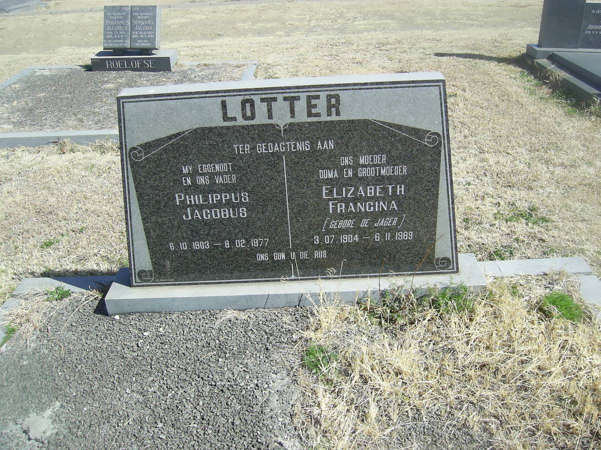 LOTTER Philippus Jacobus 1903-1977 &amp; Elizabeth Francina de JAGER 1904-1989