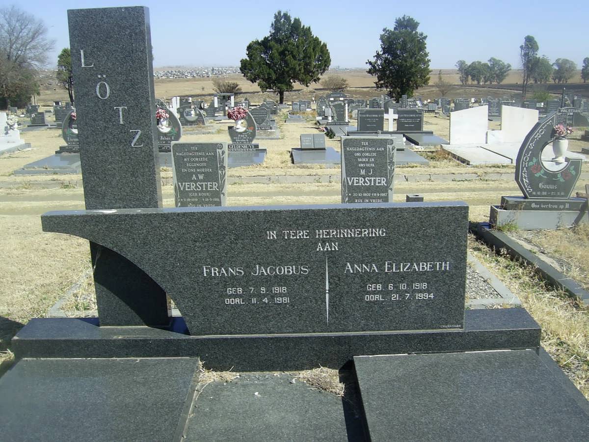 LÖTZ Frans Jacobus 1918-1981 &amp; Anna Elizabeth 1918-1994