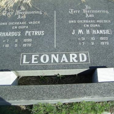 LEONARD Gerhardus Petrus 1899-1978 &amp; J.M.H. 1903-1979