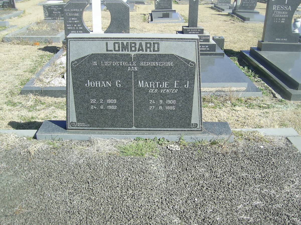 LOMBARD Johan G. 1909-1982 &amp; Martje E.J. VENTER 1908-1985