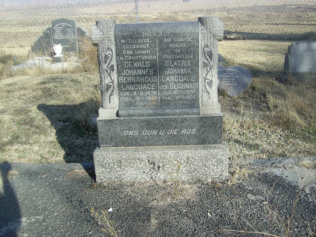 LANGUAGE Dewald Johannes Bernardus 1876-1962 &amp; Beatrix Johanna BLIGNAUT 1878-1966