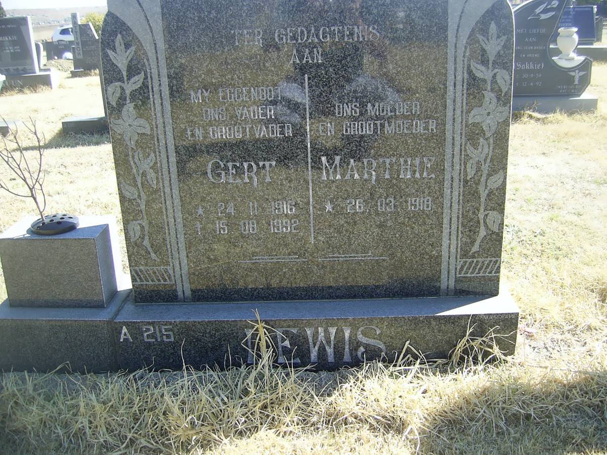 LEWIS Gert 1916-1992 &amp; Marthie 1918-