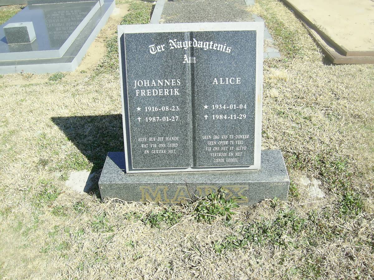 MARX Johannes Frederik 1916-1987 &amp; Alice 1934-1984