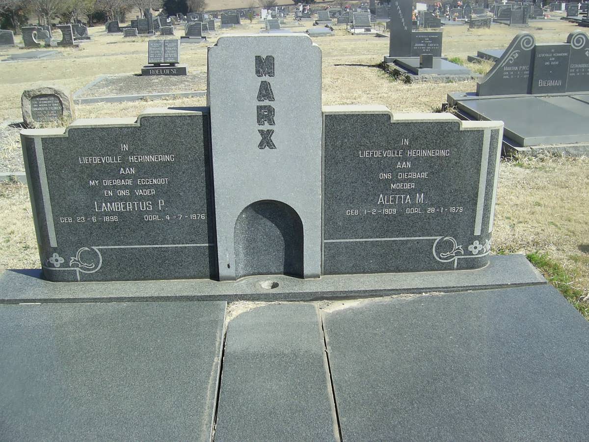 MARX Lambertus P. 1898-1976 &amp; Aletta M. 1909-1979