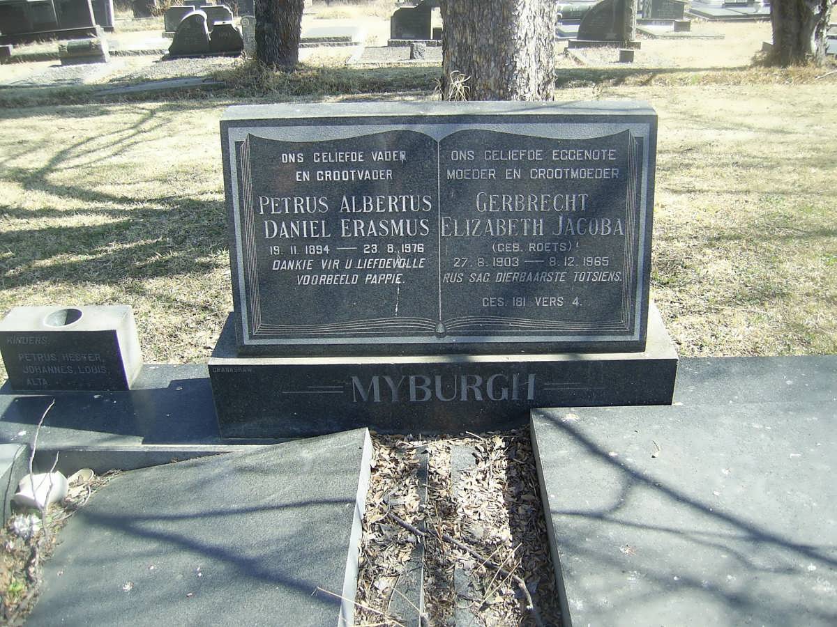 MYBURGH Petrus Albertus Daniel Erasmus 1894-1976 &amp; Gerbrecht Elizabeth Jacoba ROETS 1903-1965