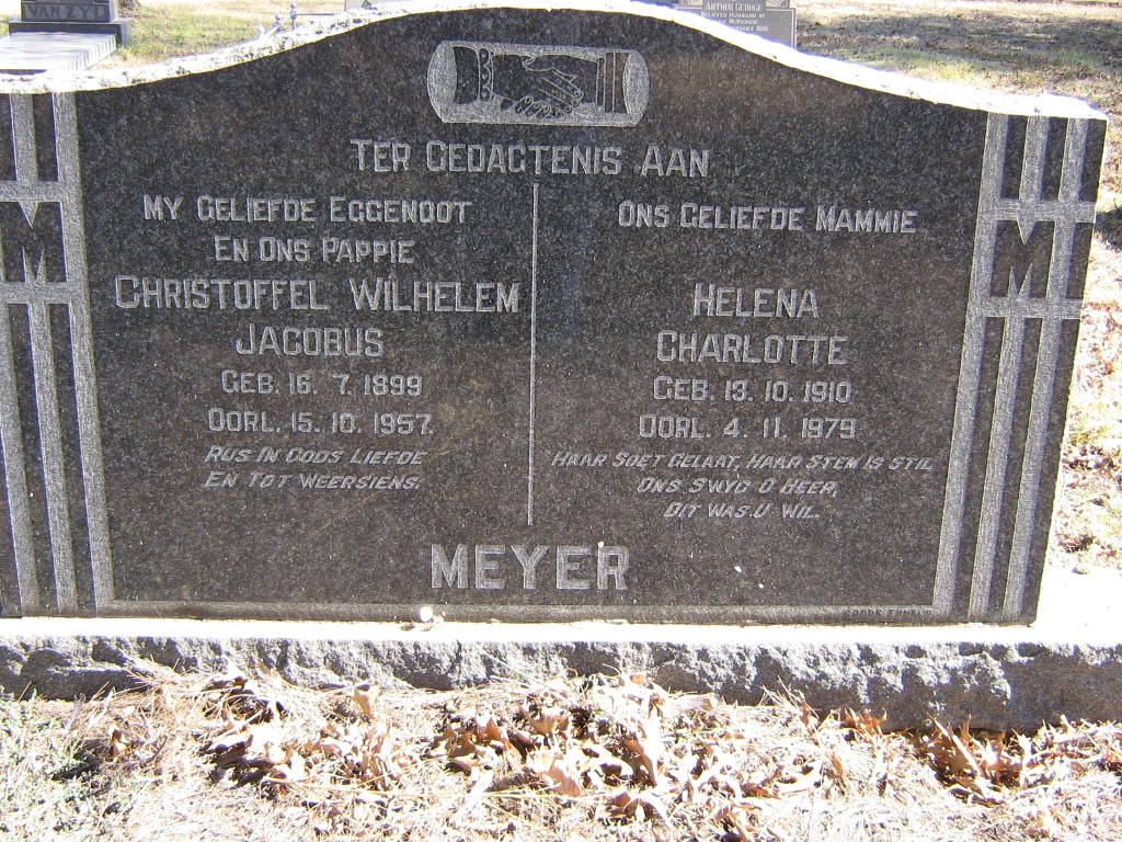 MEYER Christoffel Wilhelem Jacobus 1899-1957 &amp; Helena Charlotte 1910-1979