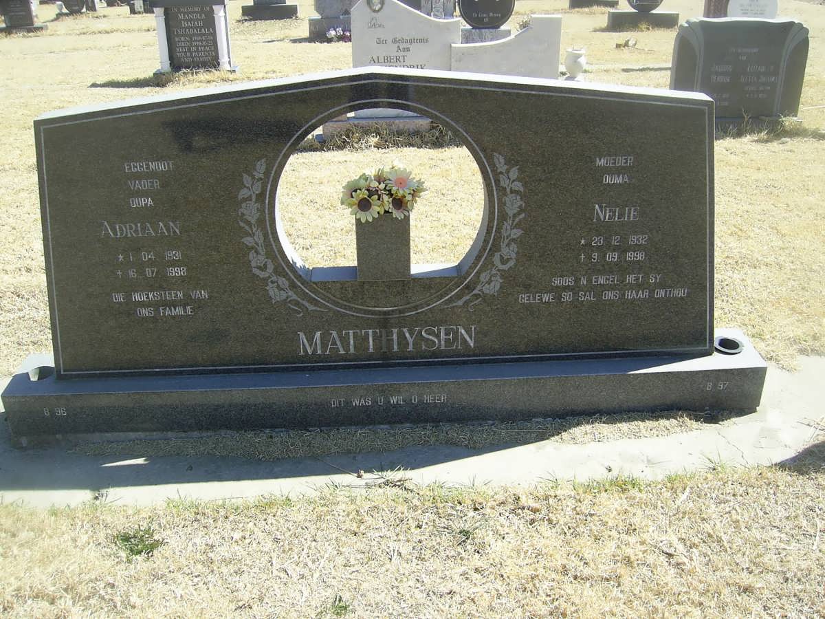 MATTHYSEN Adriaan 1931-1998 &amp; Nelie 1932-1998