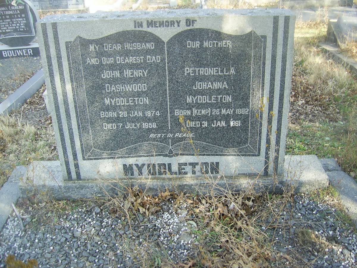 MYDDLETON John Henry Dashwood 1874-1958 &amp; Petronella Johanna KEMP 1882-1961