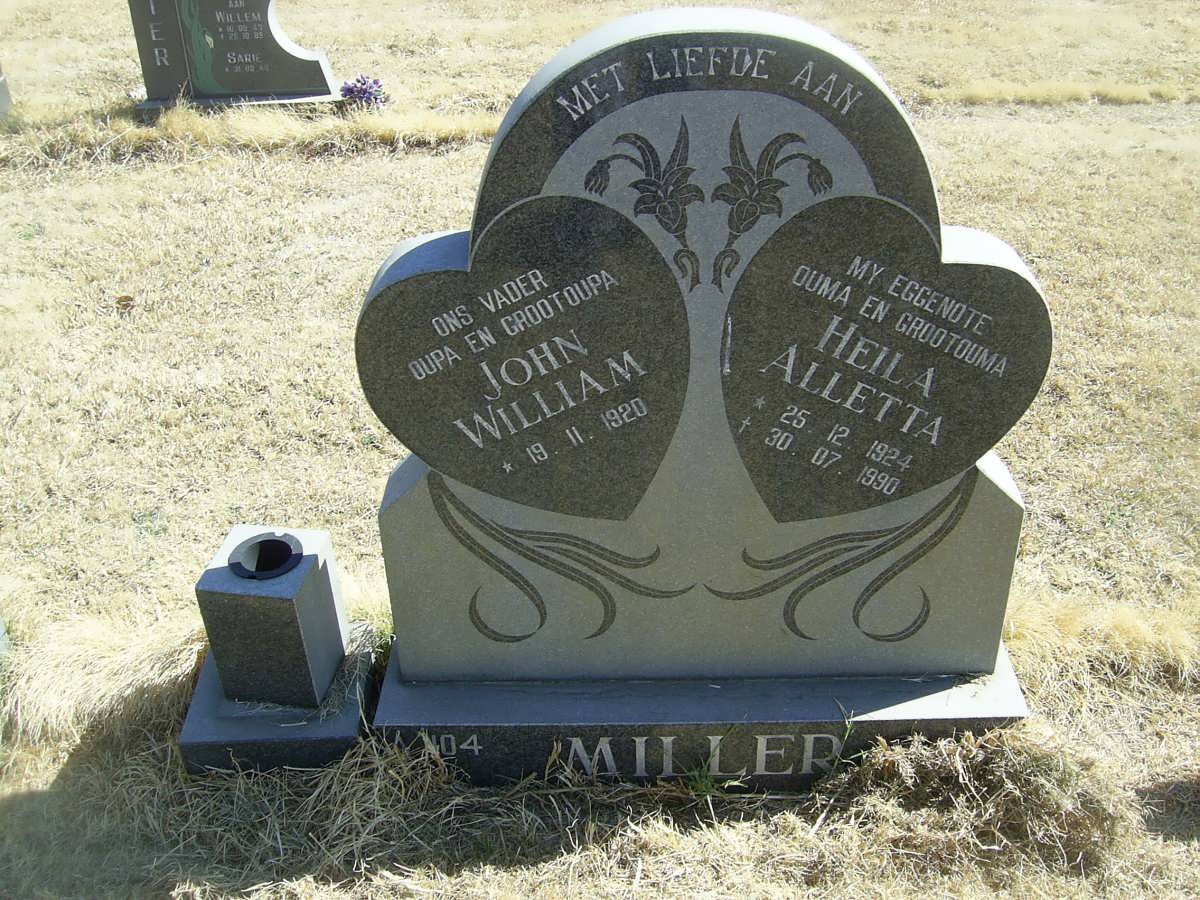 MILLER John William 1920-  &amp; Heila Alletta 1924-1990