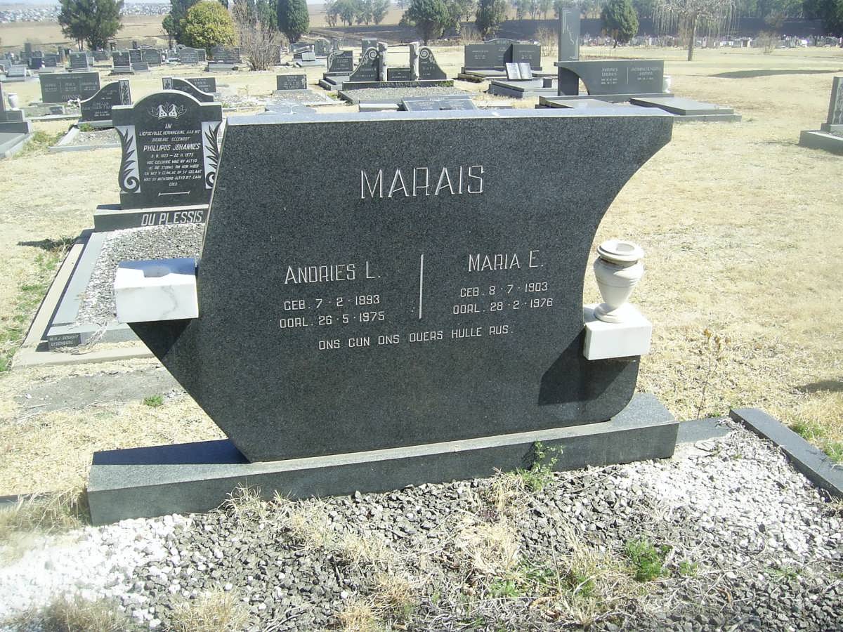 MARAIS Andries L. 1893-1975 &amp; Maria E. 1903-1976