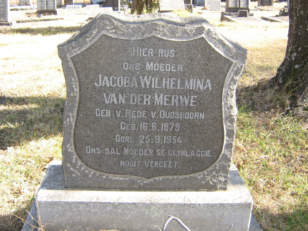 MERWE Jacoba Wilhelmina, van der nee V. REDE V. OUDSHOORN 1879-1954