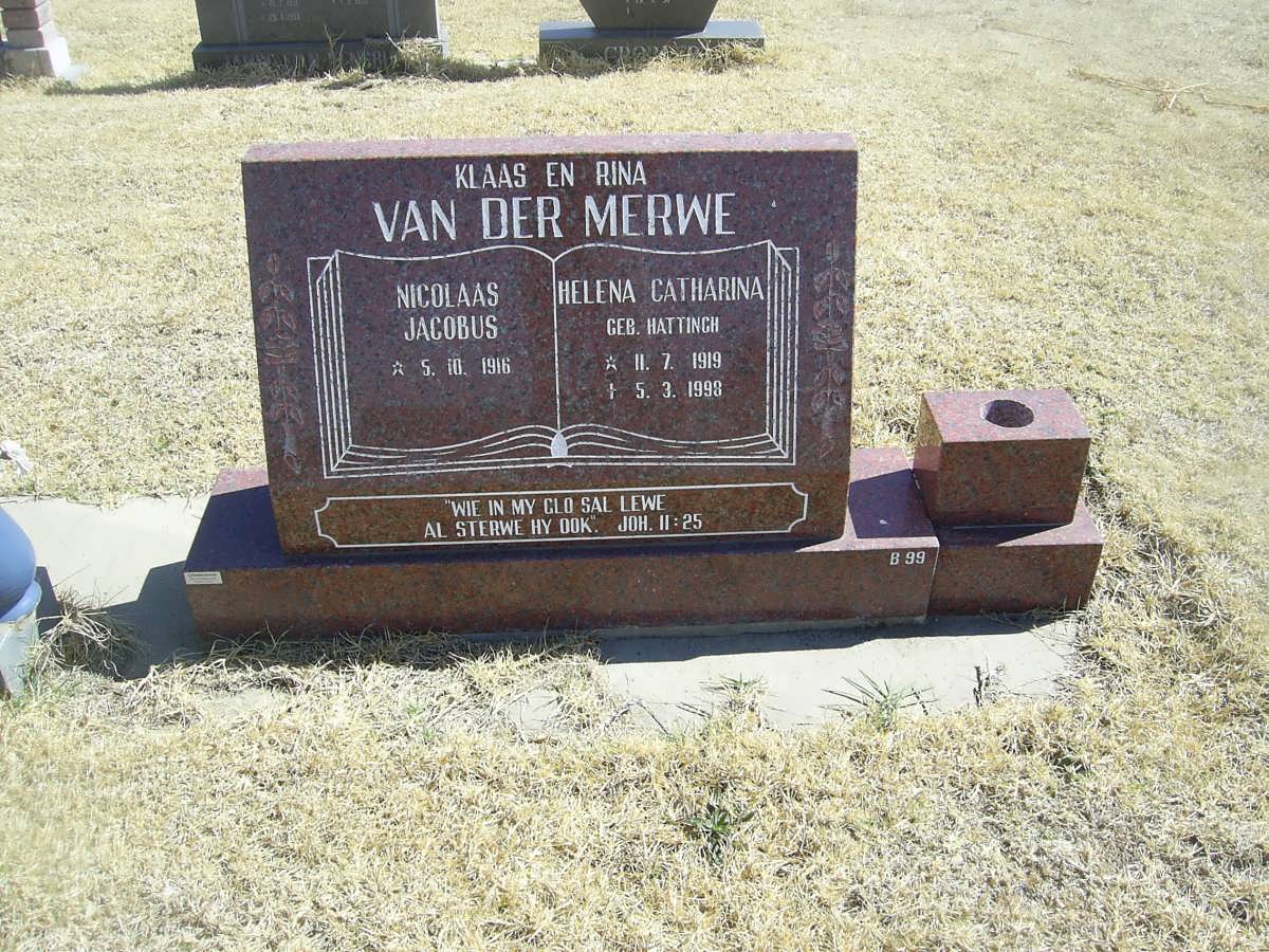 MERWE Nicolaas Jacobus, van der 1916- &amp; Helena Catharina HATTINGH 1919-1998