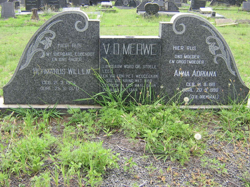 MERWE Hermanus Willem, v.d 1904-1970 &amp; Anna Adriana ODENDAAL 1911-1990