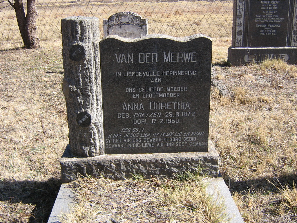 MERWE Anna Dorethia, van der nee COETZER 1872-1950