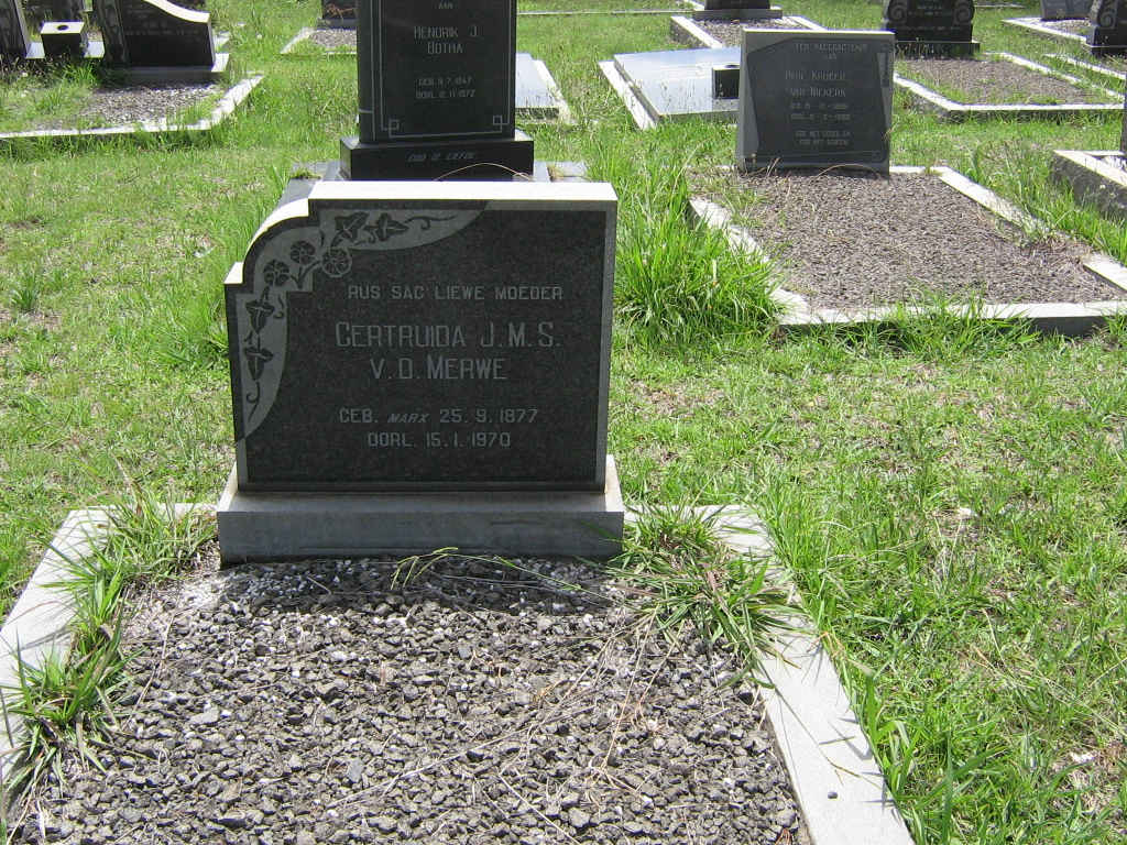 MERWE Gertruida J.M.S., v.d nee MARX 1877-1970