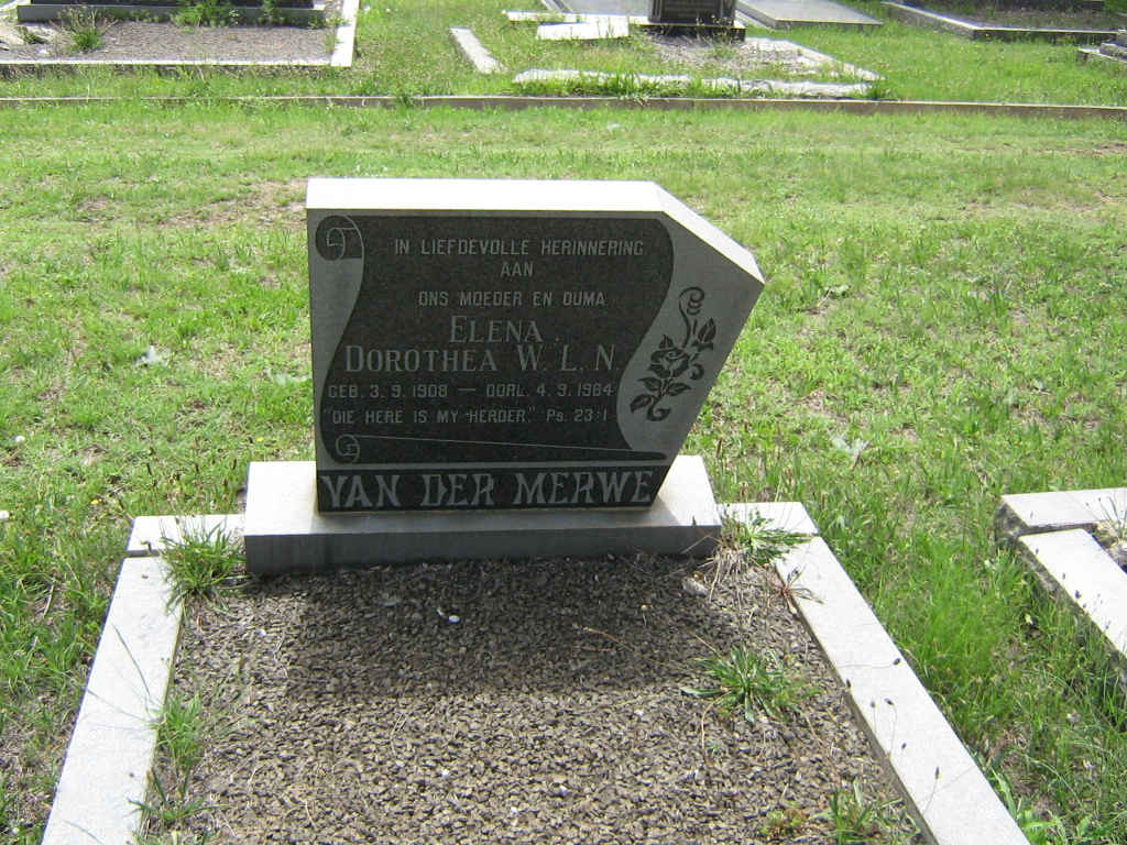 MERWE Elena Dorothea W.L.N., van der 1908-1984