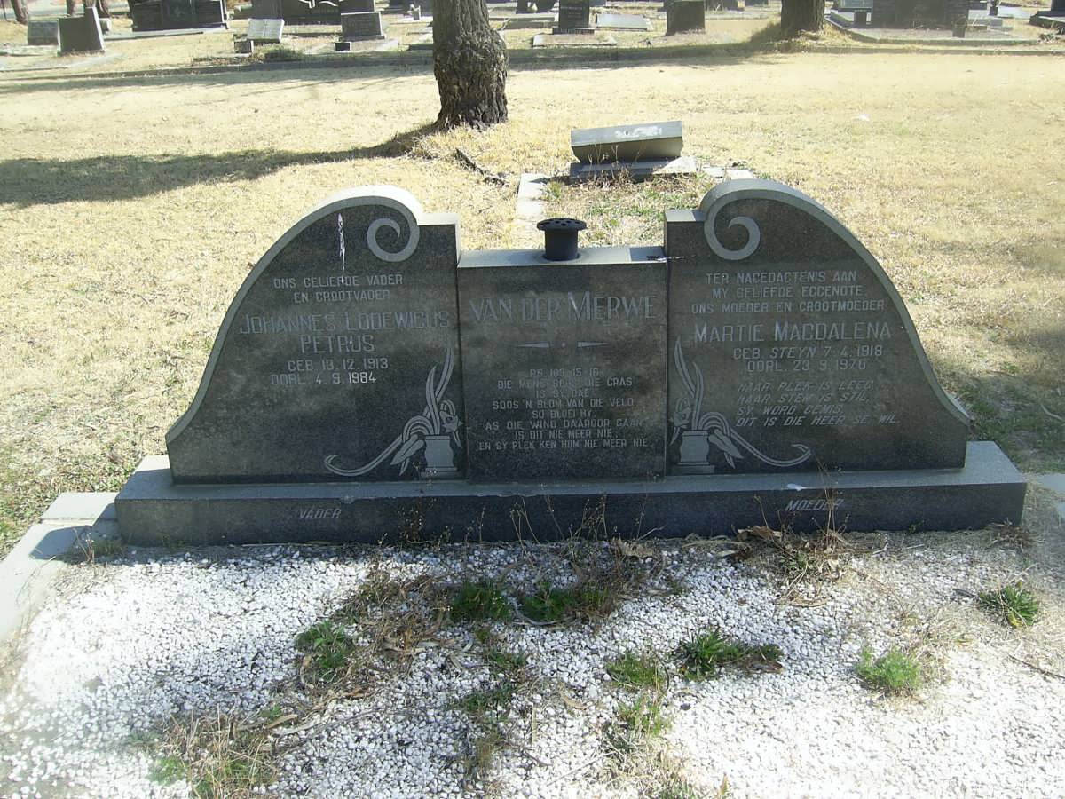 MERWE Johannes Lodewicus Petrus, van der 1913-1984 &amp; Martie Magdalena STEYN 1918-1970