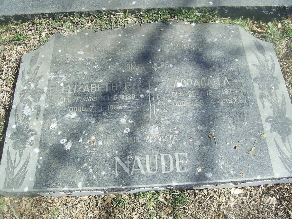 NAUDE Abraham A. 1879-1967 &amp; Elizabeth F. FOURIE 1883-1965