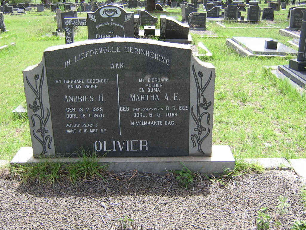 OLIVIER Andries H. 1925-1970 &amp; Martha A.E. VAN JAARSVELD 1925-1984