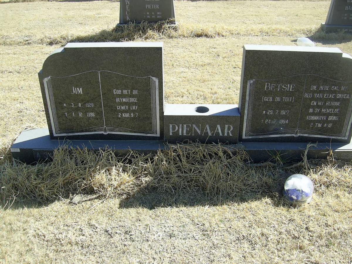 PIENAAR Jim 1920-1996 &amp; Betsie DU TOIT 1927-1994