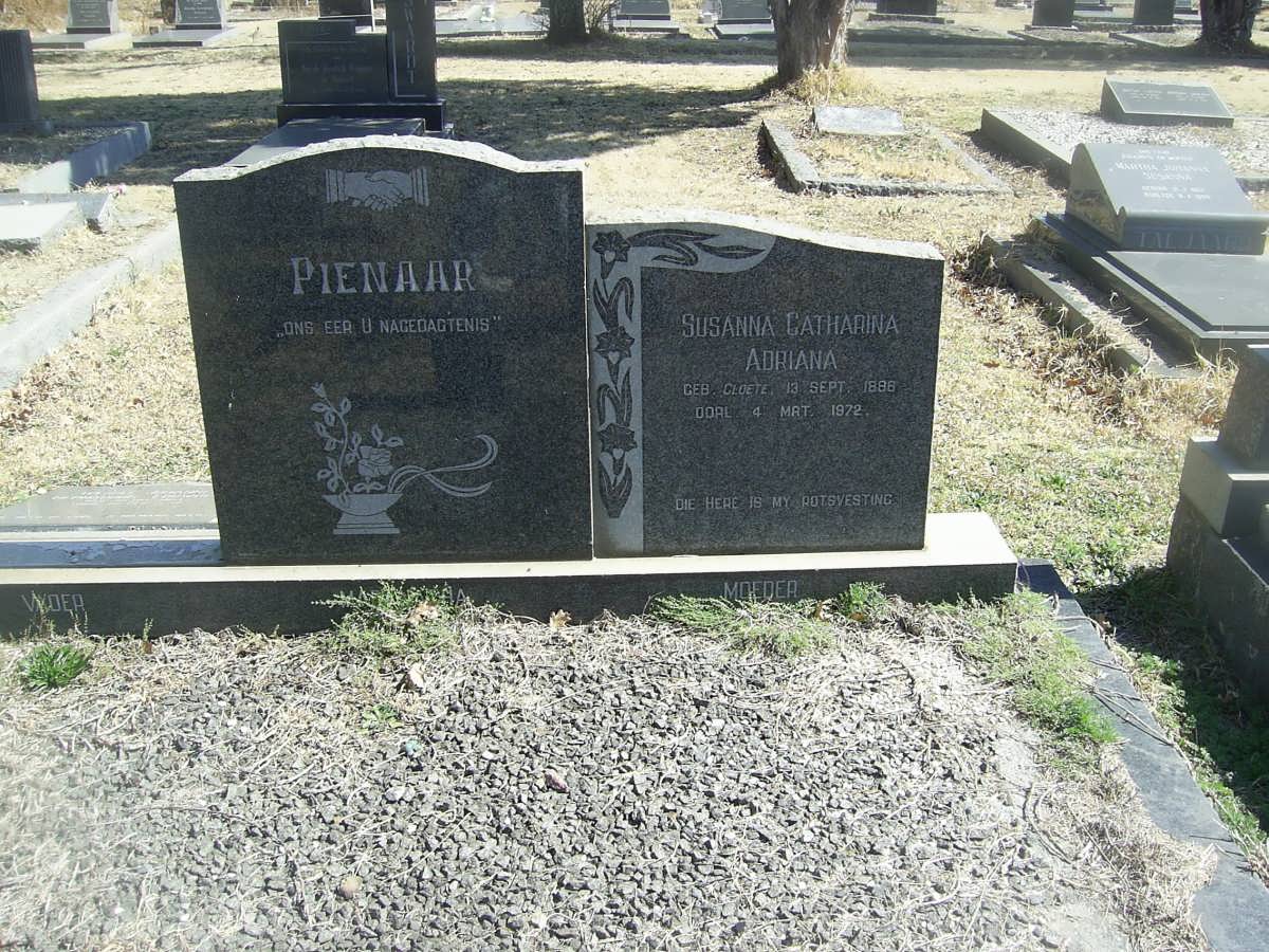 PIENAAR Susanna Catharina Adriana nee CLOETE 1888-1972