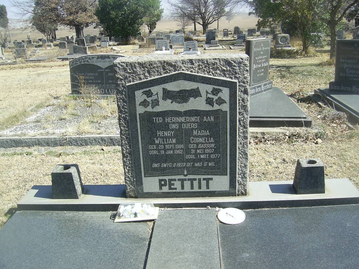 PETTIT Henry William 1904-1962 &amp; Maria Cornelia BASSON 1907-1977
