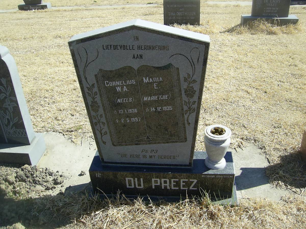 PREEZ Cornelius W.A., du 1936-1997 &amp; Maria E. 1935-