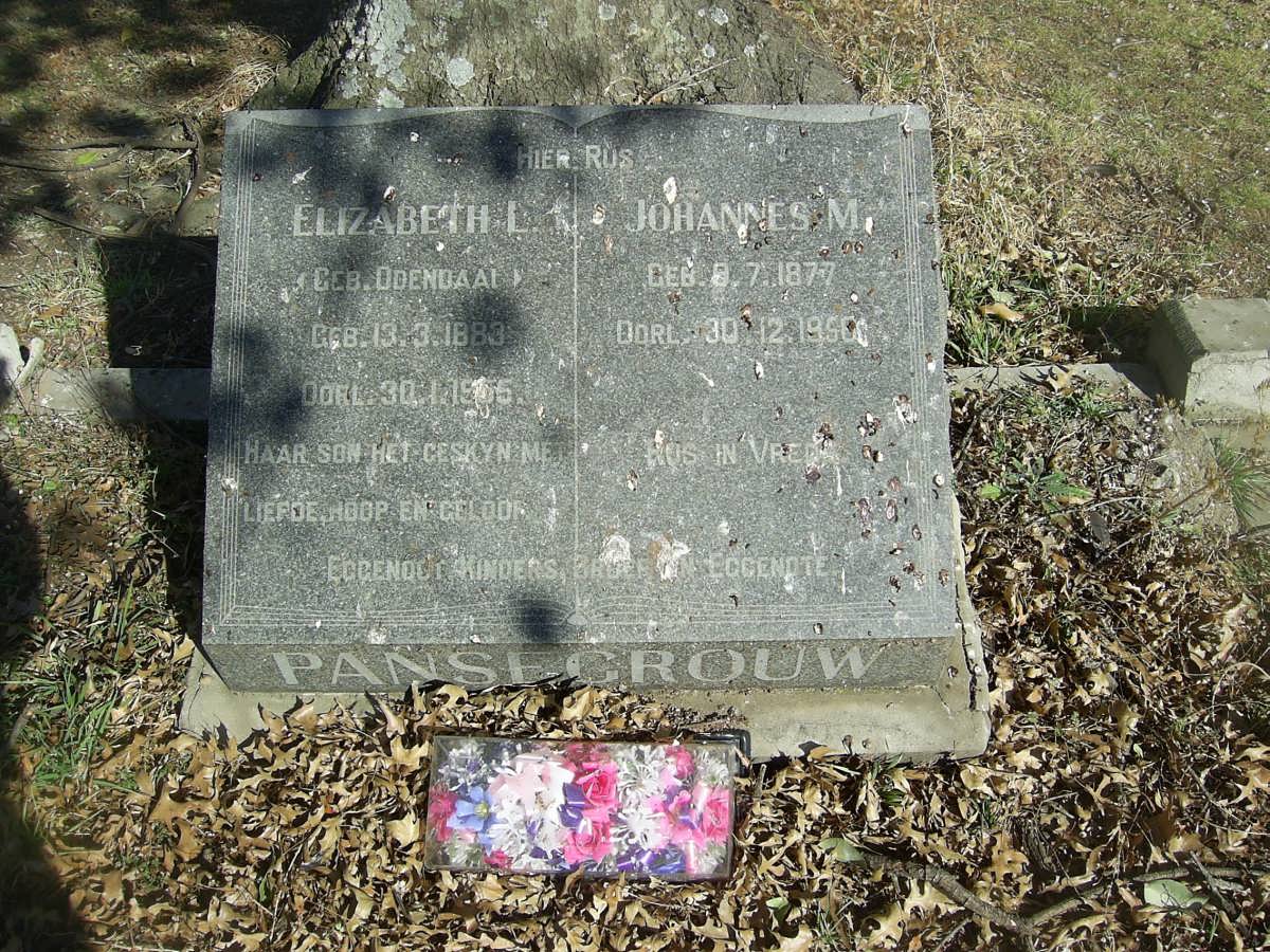 PANSEGROUW Johannes M. 1877-1950 &amp; Elizabeth L. ODENDAAL 1883-1955