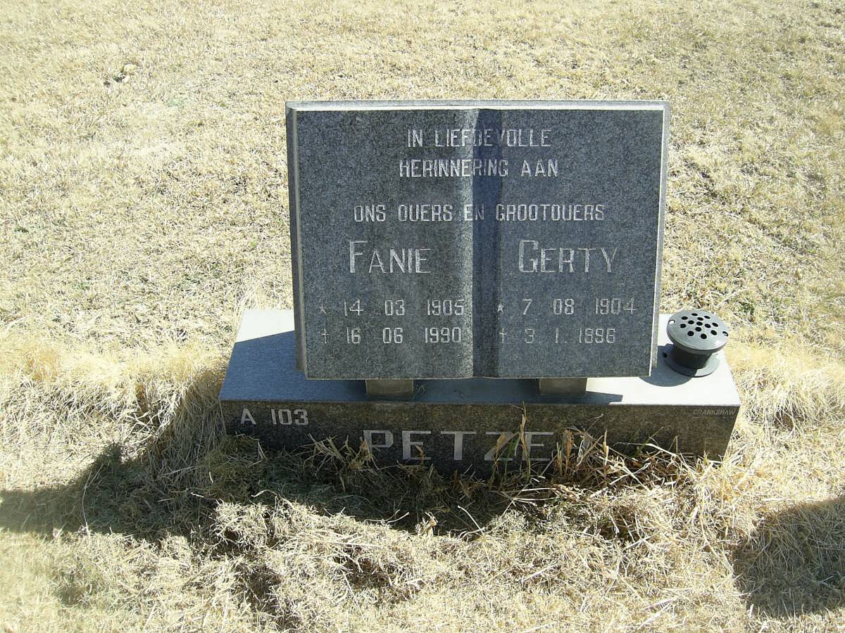 PETZER Fanie 1905-1990 &amp; Gerty 1904-1996