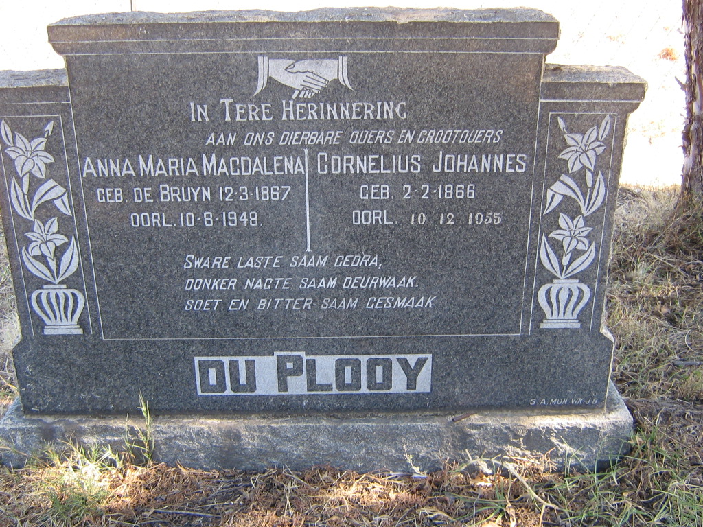PLOOY Cornelius Johannes, du 1866-1955 &amp; Anna Maria Magdalena DE BRUYN 1867-1948