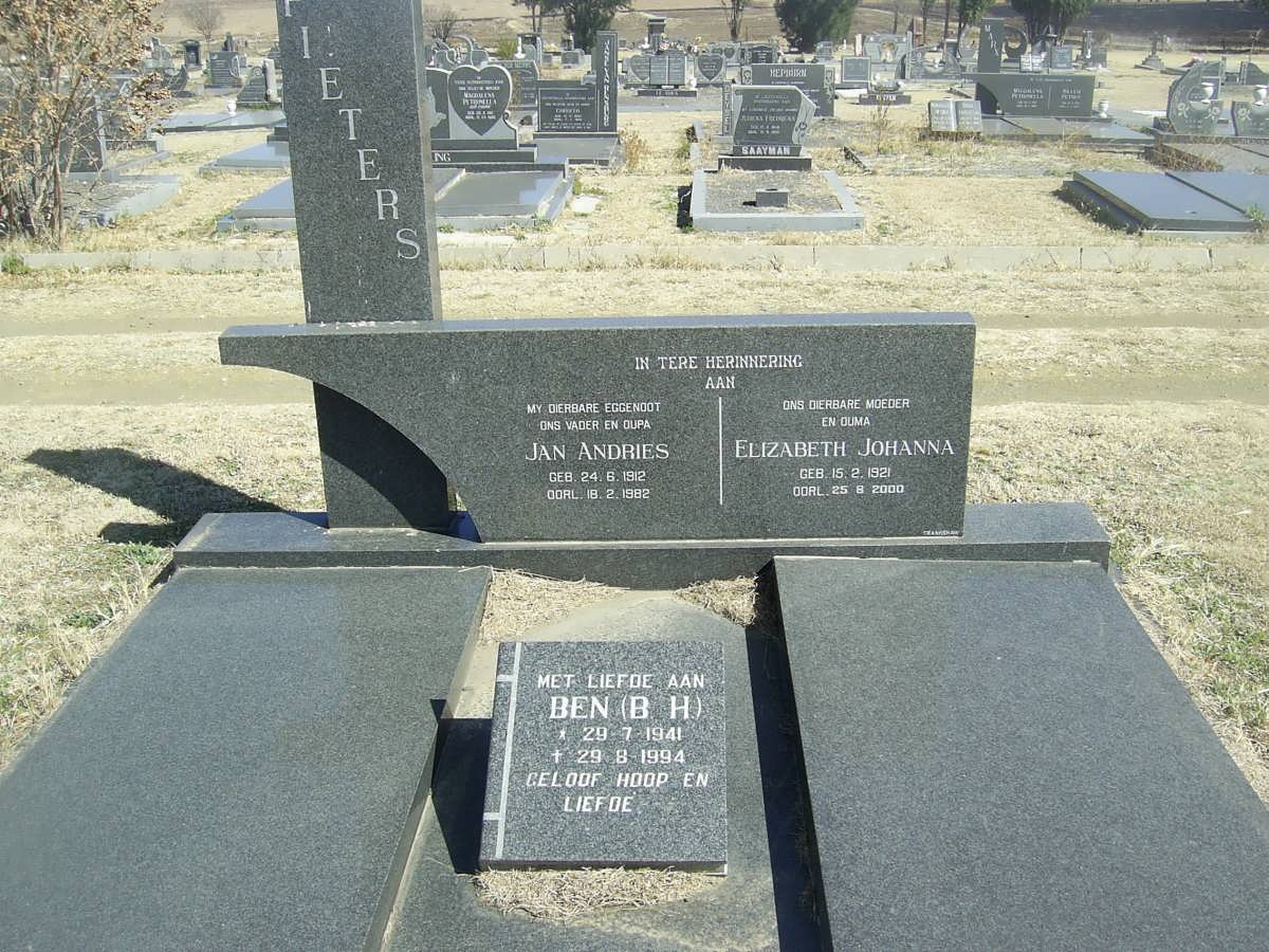 PIETERS Jan Andries 1912-1982 &amp; Elizabeth Johanna 1921-2000 :: PIETERS B.H. 1941-1994