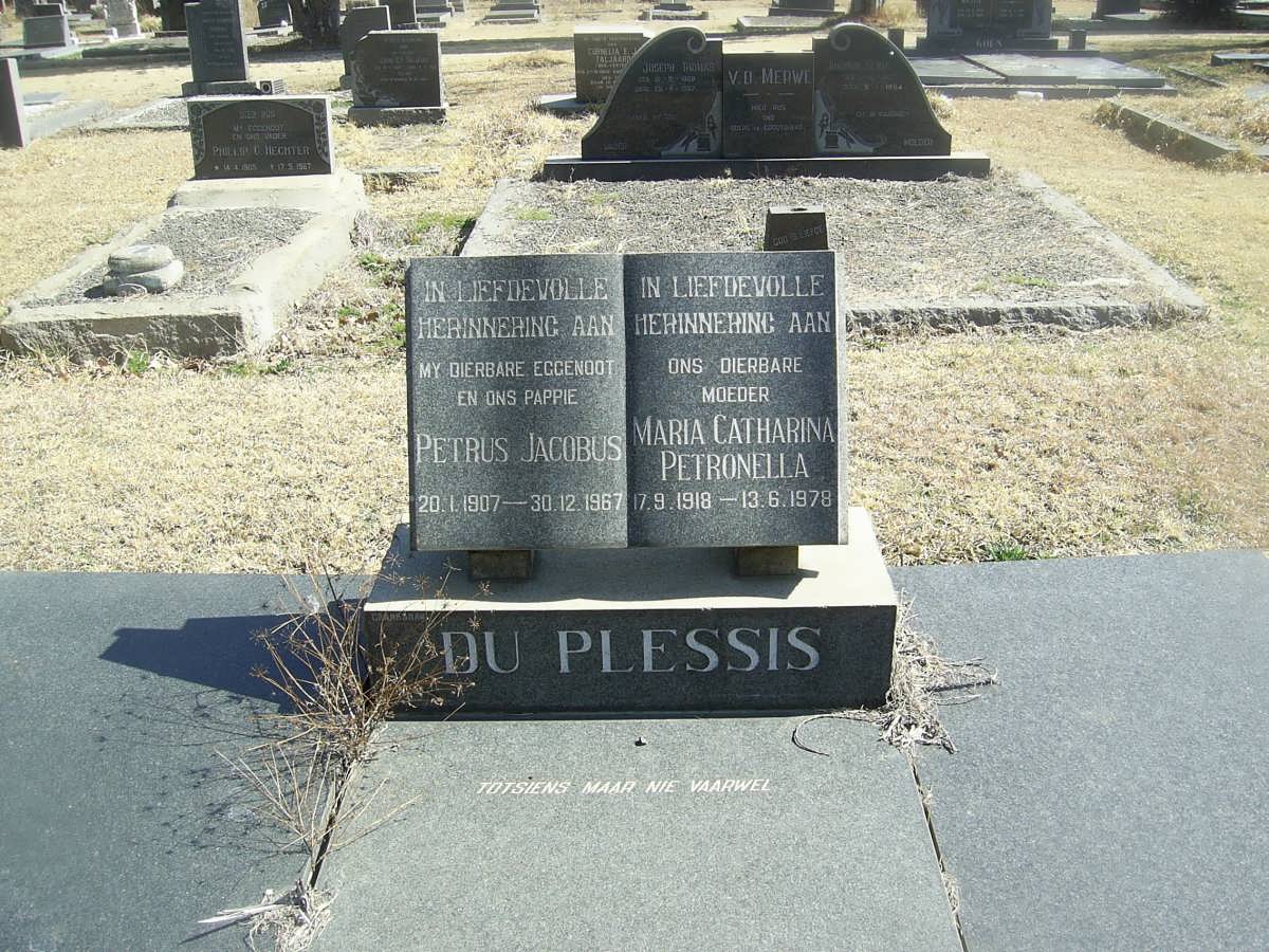 PLESSIS Petrus Jacobus, du 1907-1967 &amp; Maria Catharina Petronella 1918-1978