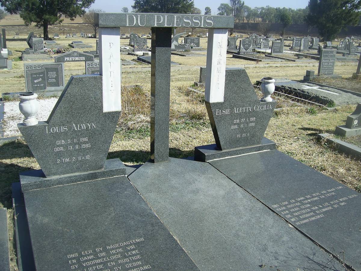 PLESSIS Louis Alwyn, du 1916-1985 &amp; Elsie Aletta Cecilia 1919-1988