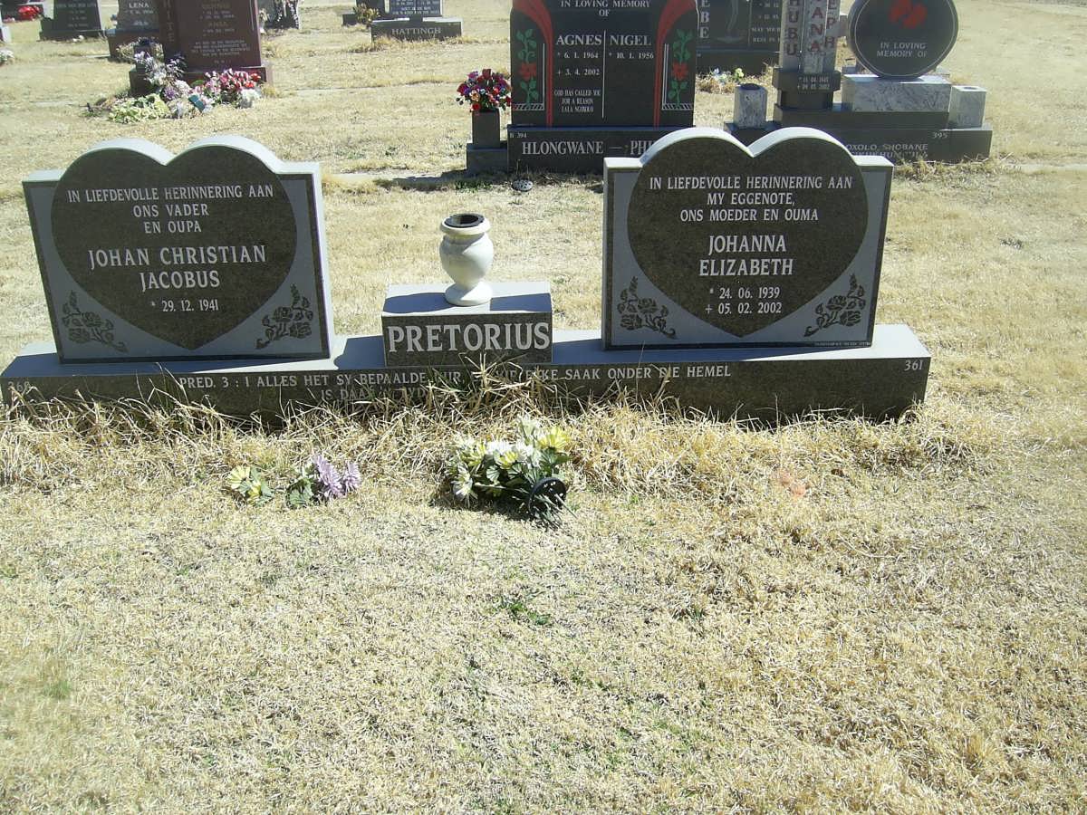 PRETORIUS Johan Christian Jacobus 1941- &amp; Johanna Elizabeth 1939-2002