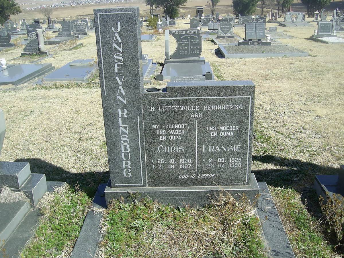 RENSBURG Chris, Janse van 1920-1987 &amp; Fransie 1926-1998