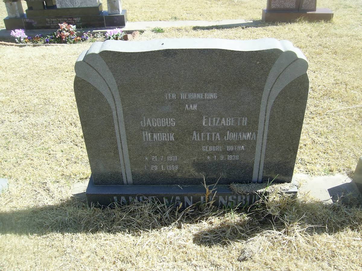 RENSBURG Jacobus Hendrik, Janse van 1931-1999 &amp; Elizabeth Aletta Johanna BOTHA 1938-