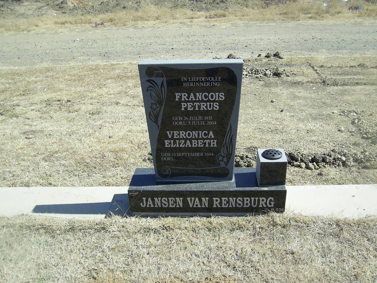 RENSBURG Francois Petrus, Jansen van 1935-2004 &amp; Veronica Elizabeth 1944-