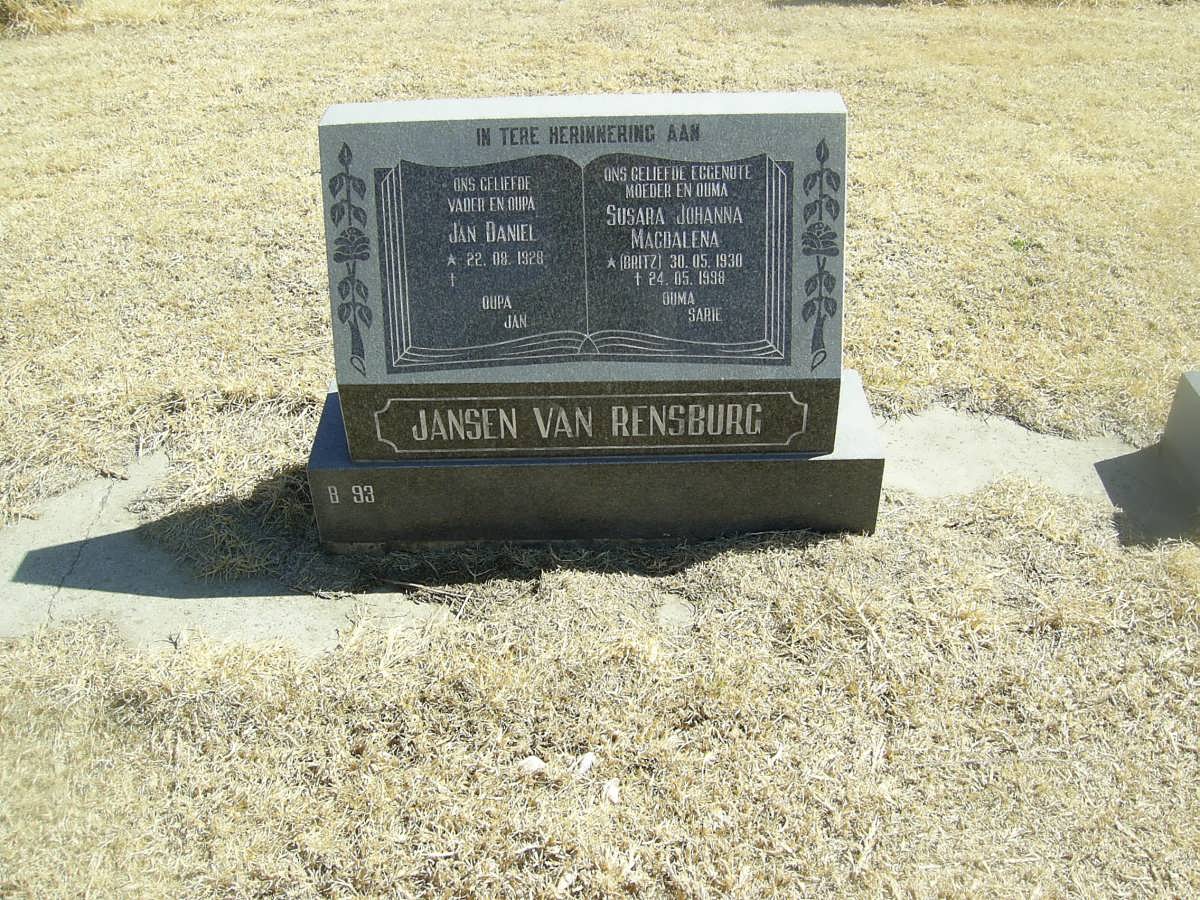 RENSBURG Jan Daniel, Jansen van 1928- &amp; Susara Johanna Magdalena BRITZ 1930-1998