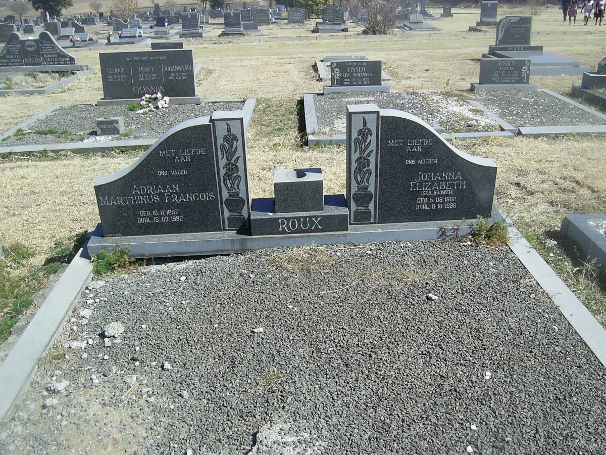ROUX Adriaan Marthinus Fracois 1897-1982 &amp; Johanna Elizabeth BRUWER 1902-1988