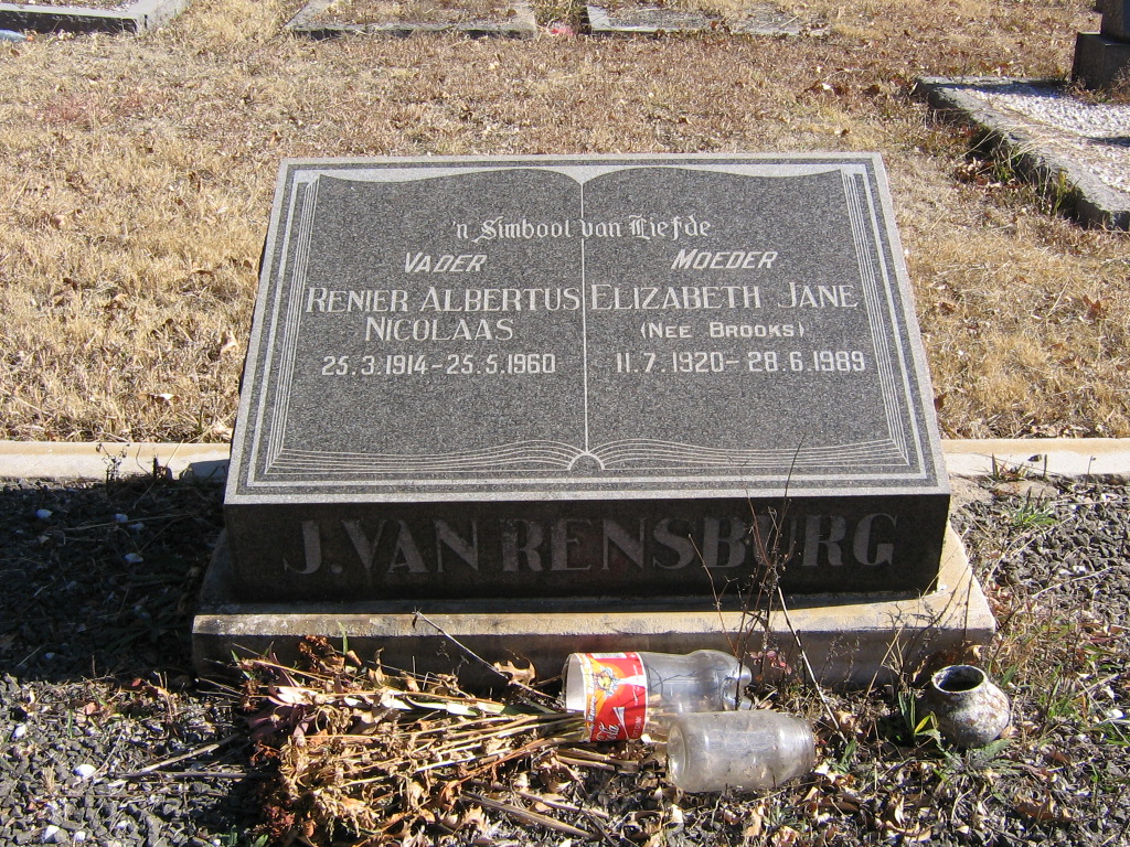 RENSBURG Renier Albertus Nicolaas, J.v. 1914-1960 &amp; Elizabeth Jane BROOKS 1920-1989