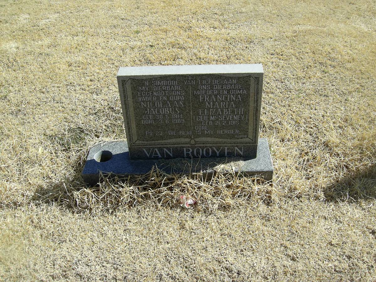 ROOYEN Nicolaas Jacobus, van 1914-1989 &amp; Francina Maria Elizabeth McSEVENEY 1915-