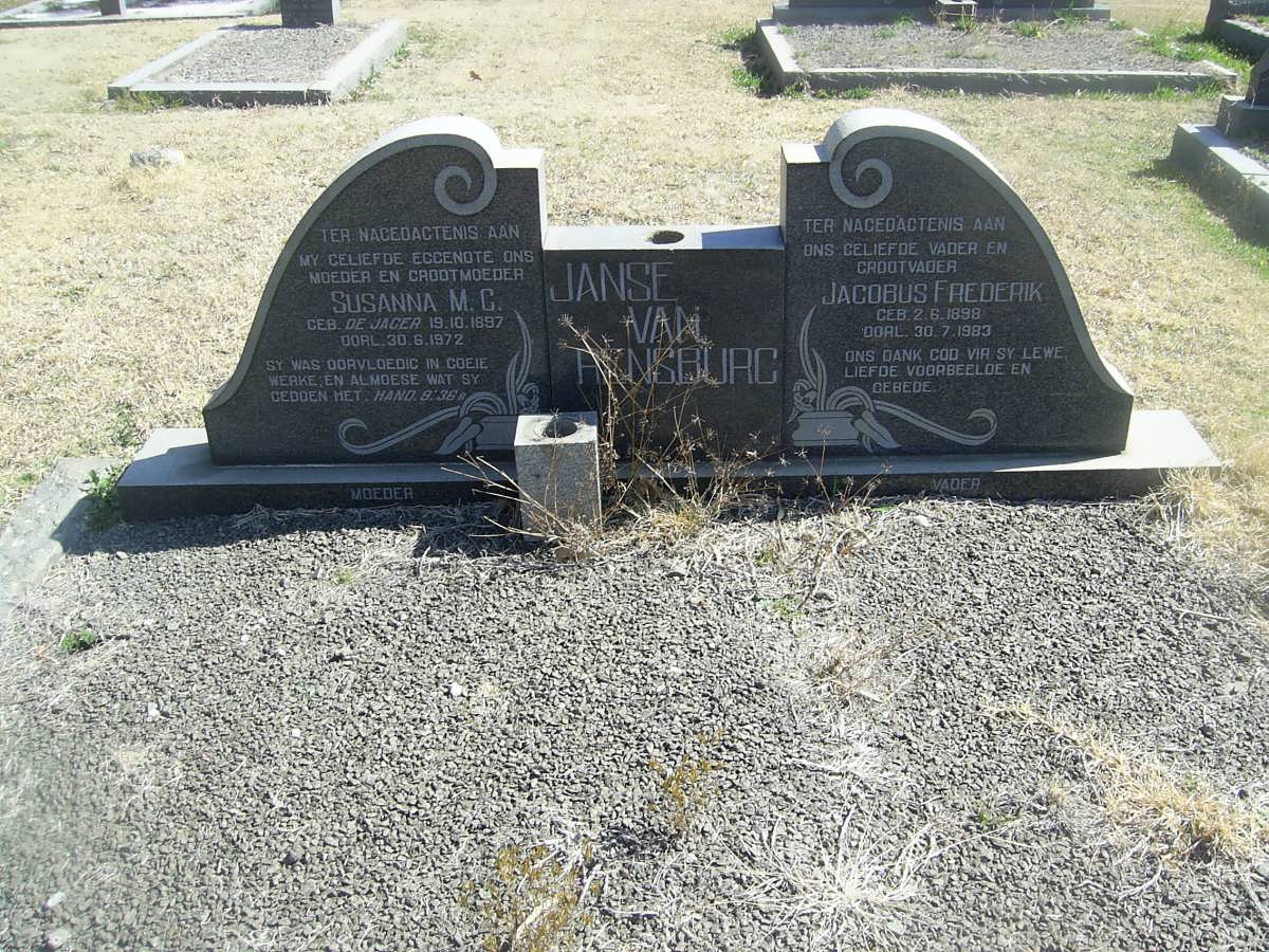 RENSBURG Jacobus Frederik 1898-1983, Janse van &amp; Susanna M.C. DE JAGER 1897-1972