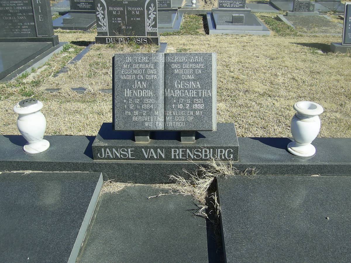 RENSBURG Jan Hendrik, Janse van 1920-1984 &amp; Gesina Margaretha 1921-1992