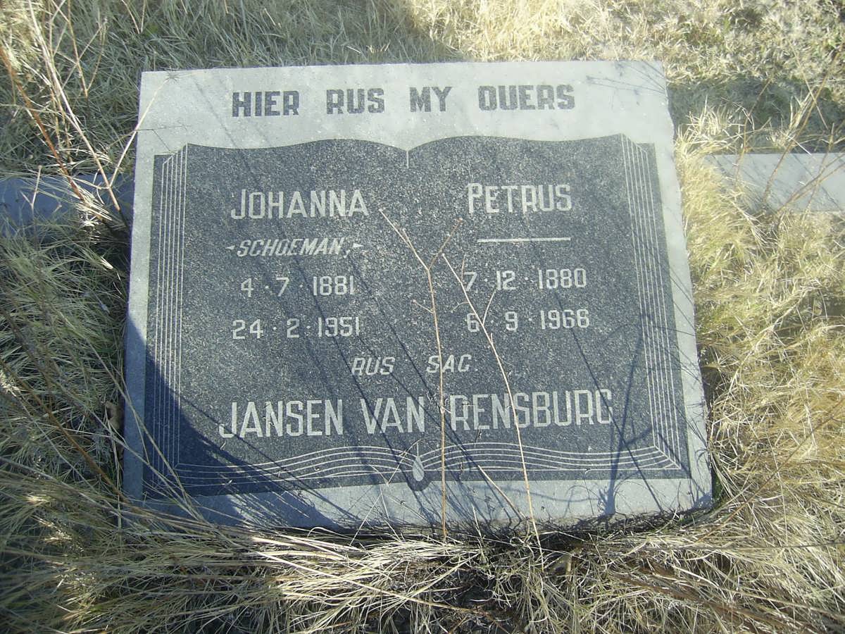 RENSBURG Petrus, Jansen van 1880-1966 &amp; Johanna SCHOEMAN 1881-1951