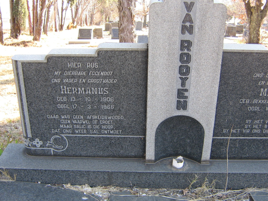 ROOYEN Hermanus, van 1906-1966 &amp; Martha BEKKER 1906-1973