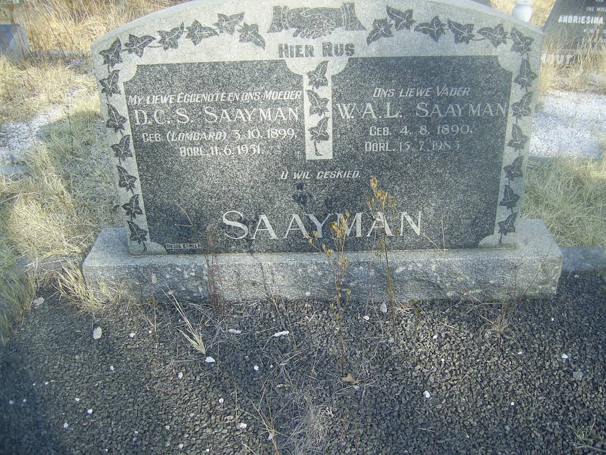 SAAYMAN W.A.L. 1890-1983 &amp; D.C.S. LOMBARD 1899-1951