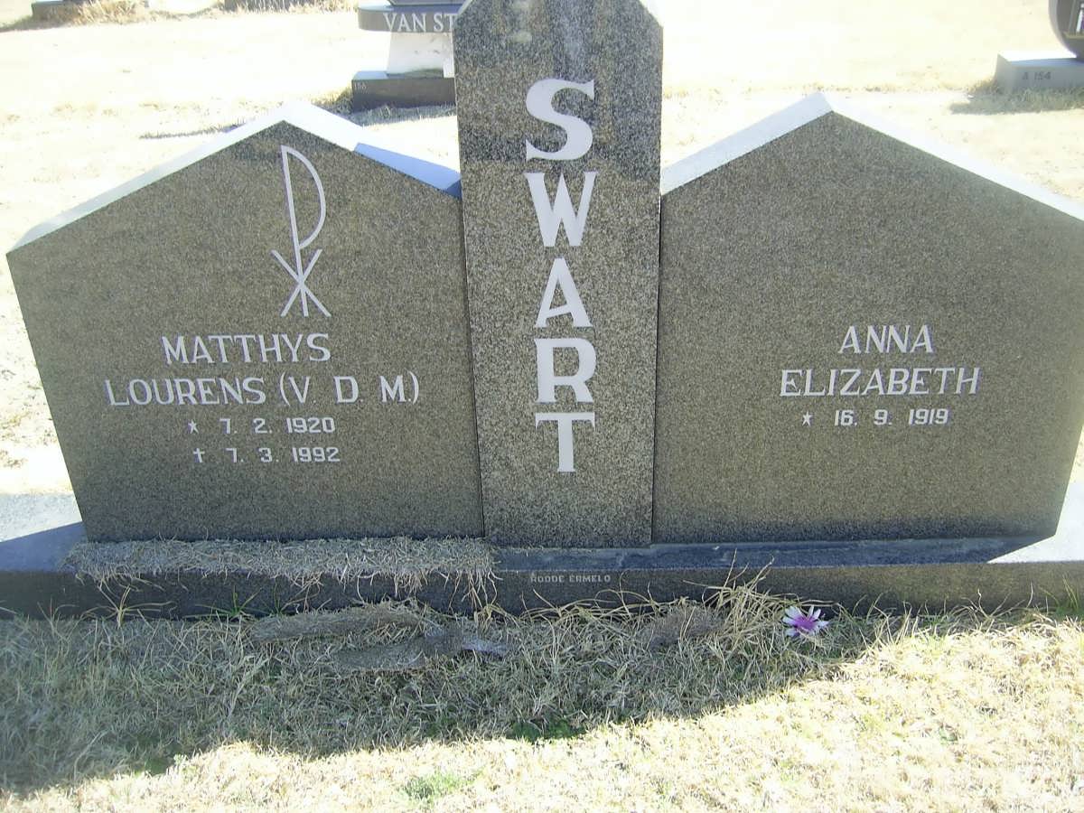 SWART Matthys Lourens 1920-1992 &amp; Anna Elizabeth 1919-