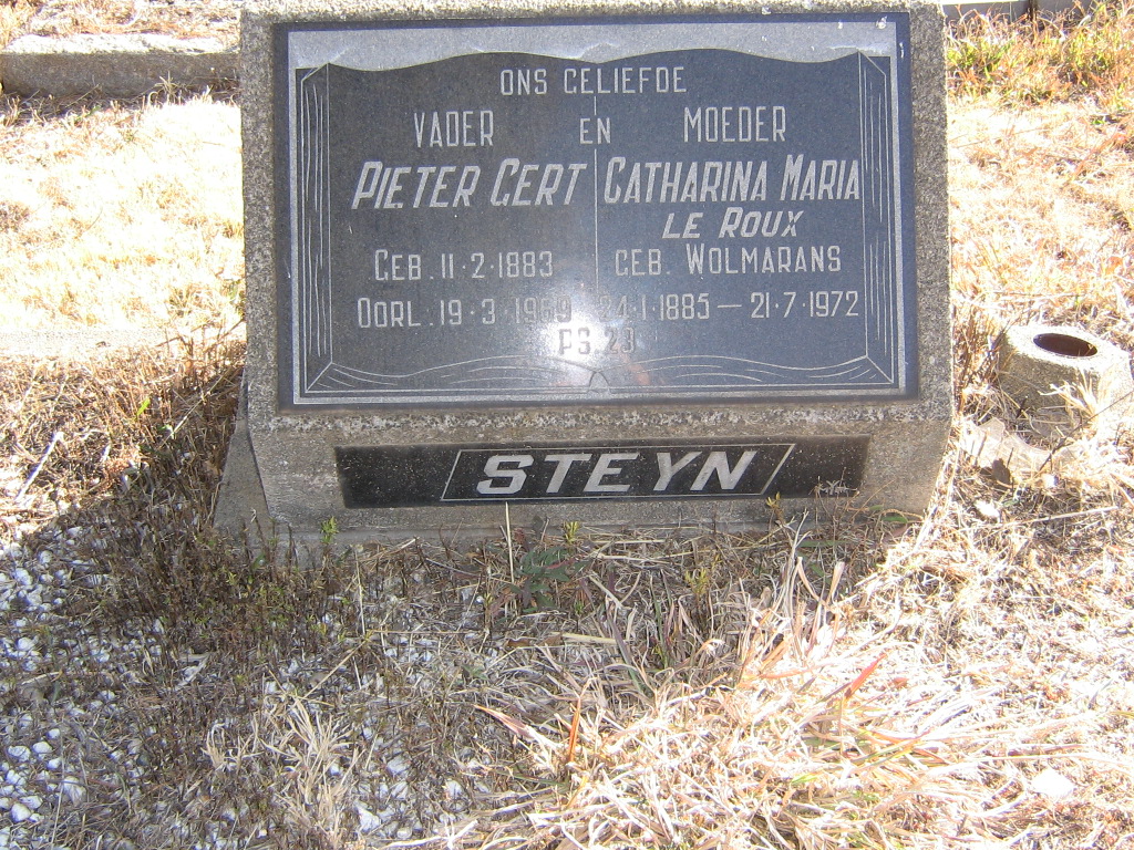 STEYN Pieter Gert 1883-1969 &amp; Catharina Maria LE ROUX nee WOLMARANS 1885-1972